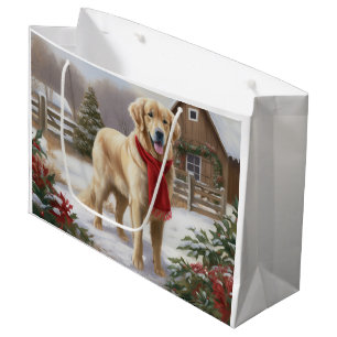 Golden Retriever Dog in Snow Christmas Large Gift Bag