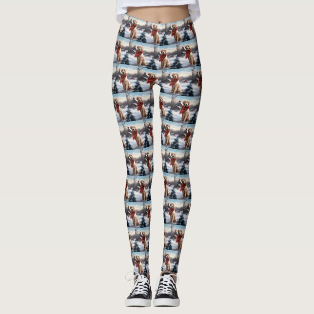 Golden Retriever Dog in Snow Christmas Leggings (Front)