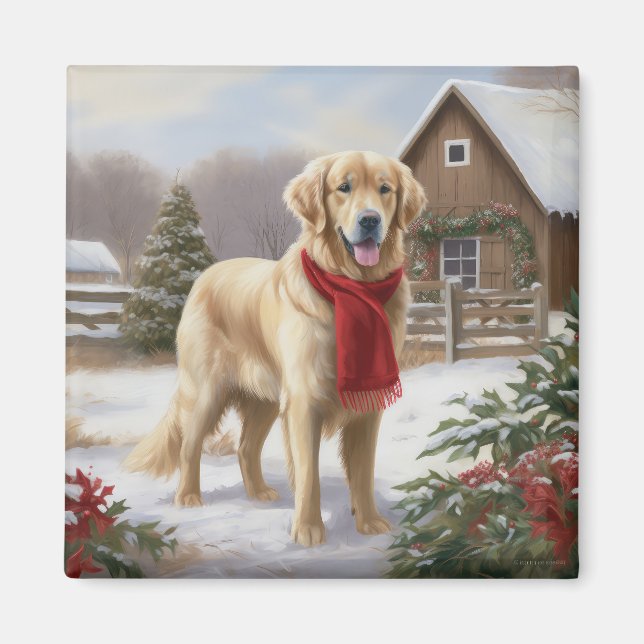 Golden Retriever Dog in Snow Christmas  Magnet (Front)