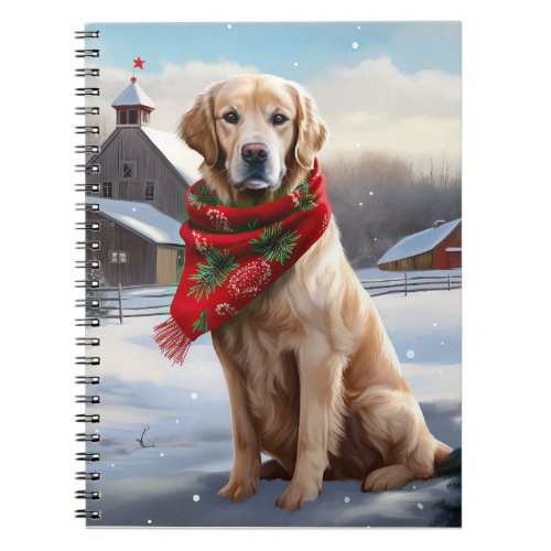 Golden Retriever Dog in Snow Christmas Notebook