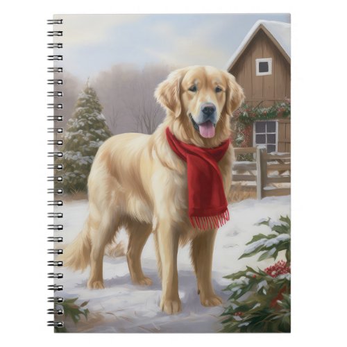 Golden Retriever Dog in Snow Christmas  Notebook