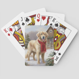 Golden Retriever Dog in Snow Christmas  Poker Cards