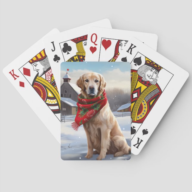 Golden Retriever Dog in Snow Christmas Poker Cards (Back)