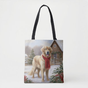 Golden Retriever Dog in Snow Christmas  Tote Bag