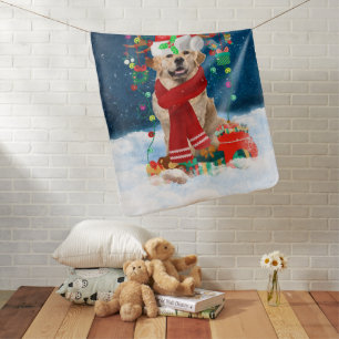 Golden Retriever Dog in Snow with Christmas Gifts  Baby Blanket