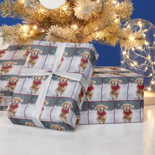 Golden Retriever Dog In Snowflakes Wrapping Paper