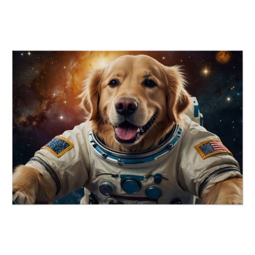 Golden Retriever Dog  in Space Poster