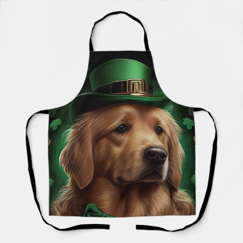 Golden Retriever Dog in St Patricks Day Apron