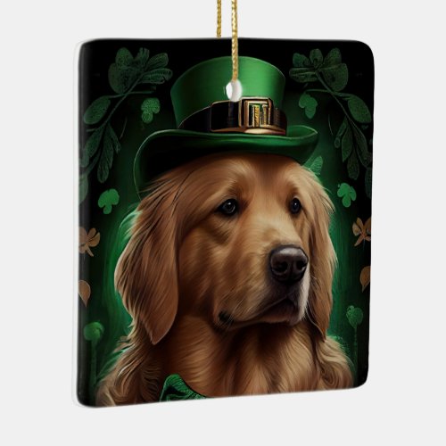 Golden Retriever Dog in St Patricks Day Ceramic Ornament
