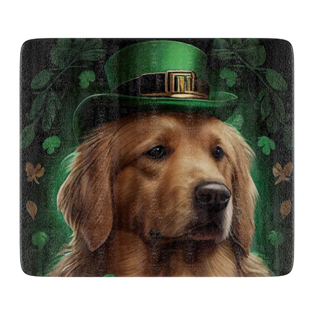 Golden Retriever Dog in St. Patrick's Day Cutting Board (Front)