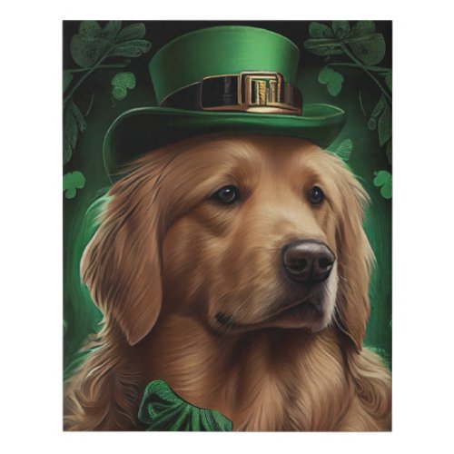 Golden Retriever Dog in St Patricks Day Faux Canvas Print