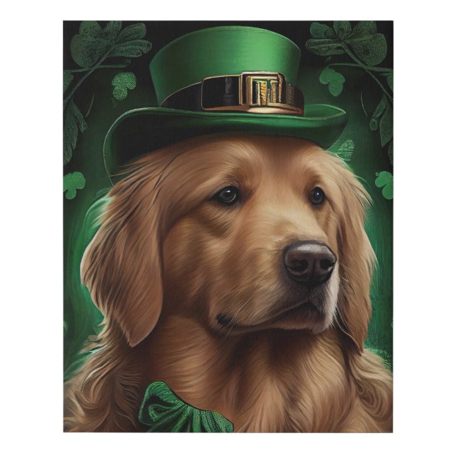 Golden Retriever Dog in St. Patrick's Day Faux Canvas Print (Front)