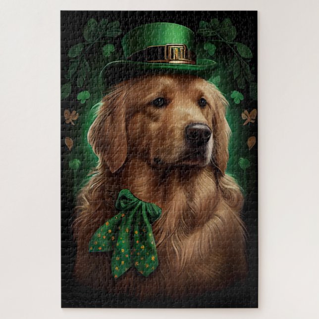 Golden Retriever Dog in St. Patrick's Day Jigsaw Puzzle (Vertical)