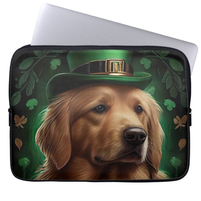 Golden Retriever Dog in St. Patrick's Day Laptop Sleeve (Front)