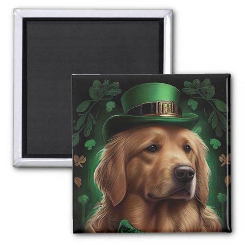 Golden Retriever Dog in St Patricks Day Magnet