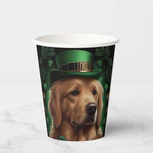 Golden Retriever Dog in St Patricks Day Paper Cups