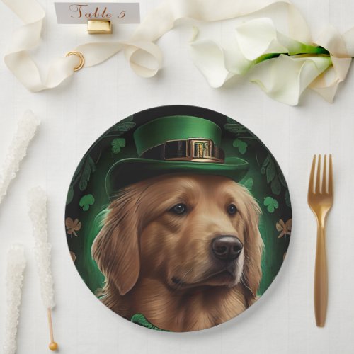 Golden Retriever Dog in St Patricks Day Paper Plates