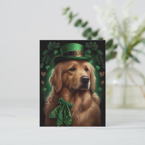 Golden Retriever Dog in St Patricks Day Postcard