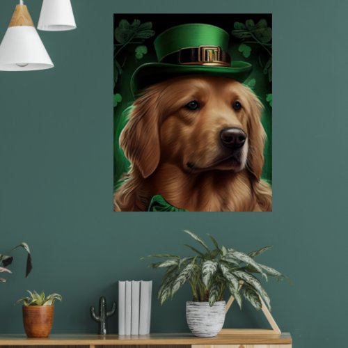Golden Retriever Dog in St Patricks Day Poster