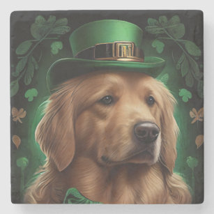 Golden Retriever Dog in St. Patrick's Day Stone Coaster