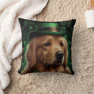 Golden Retriever Dog in St. Patrick's Day Throw Pillow
