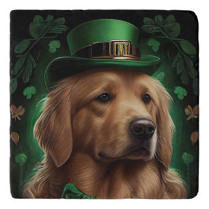 Golden Retriever Dog in St. Patrick's Day Trivet