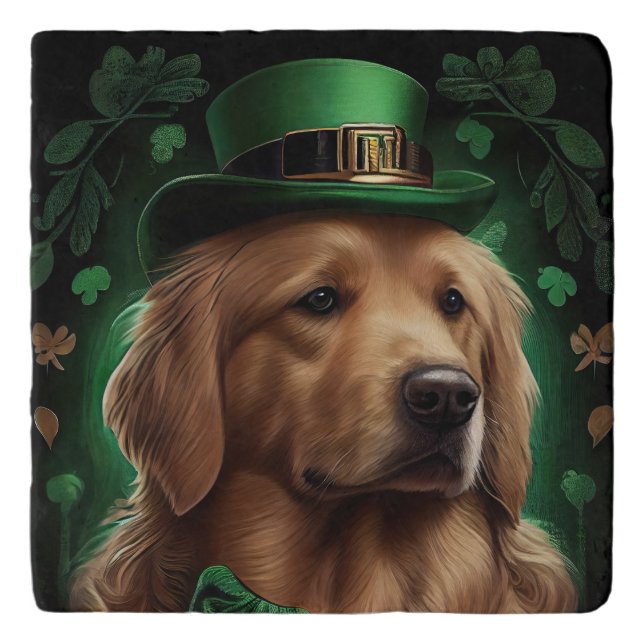 Golden Retriever Dog in St. Patrick's Day Trivet (Front)