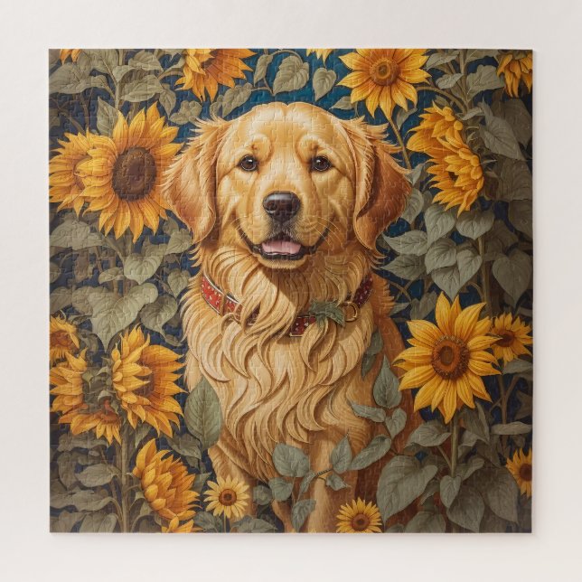 Golden Retriever Dog In Sunflower Field  Jigsaw Puzzle (Vertical)