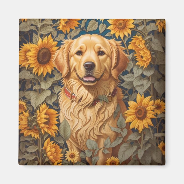 Golden Retriever Dog In Sunflower Field  Magnet (Front)