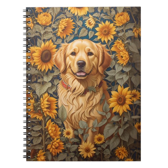 Golden Retriever Dog In Sunflower Field  Notebook (Front)