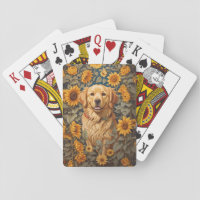 Golden Retriever Dog In Sunflower Field  Playing Cards