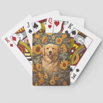 Golden Retriever Dog In Sunflower Field  Poker Cards