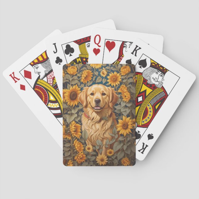 Golden Retriever Dog In Sunflower Field  Poker Cards (Back)