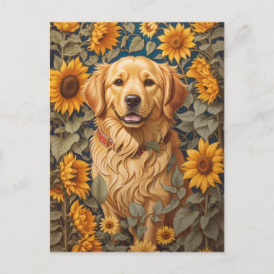 Golden Retriever Dog In Sunflower Field Postcard