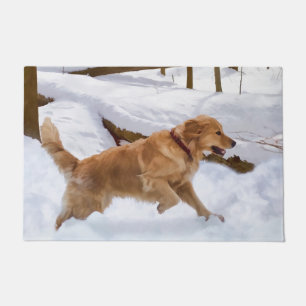 Golden Retriever Dog in the Snow Doormat