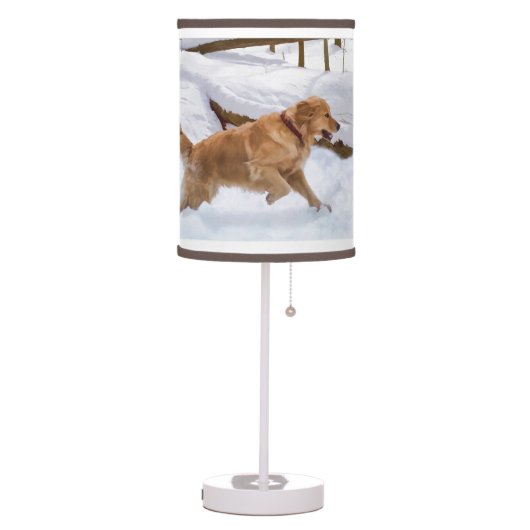 Golden Retriever Dog in the Snow Table Lamp (Left)