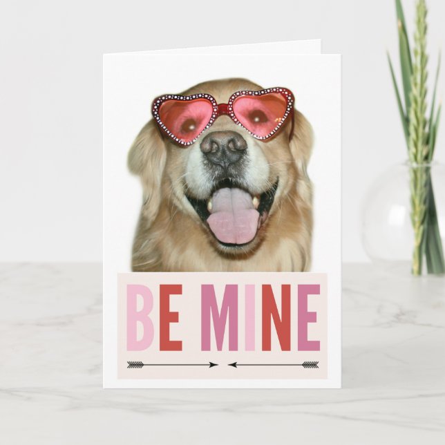 Golden Retriever Dog in Valentines Day Glasses Holiday Card (Front)