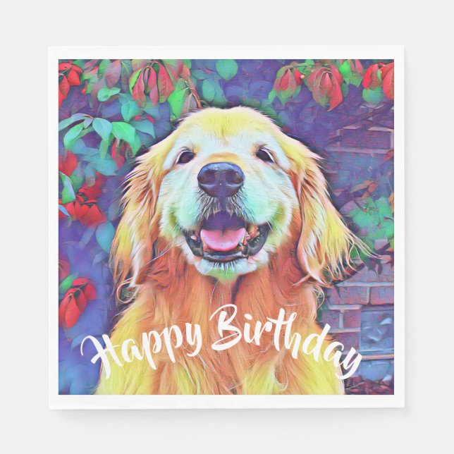 Golden Retriever Dog in Vibrant Colors Birthday Napkins (Front)