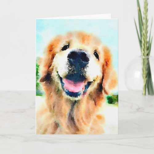 Golden Retriever Dog in Watercolor Thinking of You Card