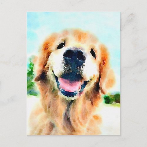 Golden Retriever Dog in Watercolor Thinking of You Postcard