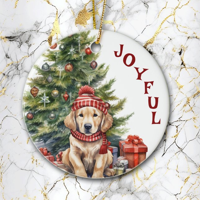 Golden Retriever Dog in Winter Scarf and Hat Ceramic Ornament (Creator Uploaded)