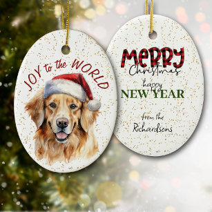 Christmas Ornaments 2022, Golden Retriever Santa PawsCeramic Sublimation Ornaments, Christmas Decorations - Oval, 1 Pcs