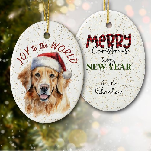 Golden Retriever Dog Joy to the World Ceramic Ornament