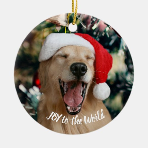 Golden Retriever Dog Joy to the World Christmas Ceramic Ornament