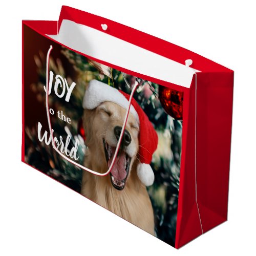 Golden Retriever Dog Joy to the World Christmas Large Gift Bag