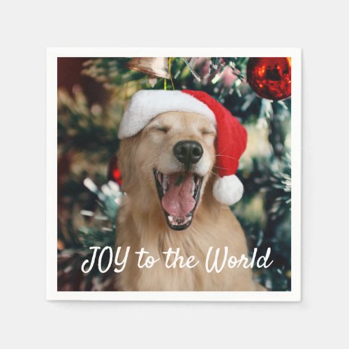 Golden Retriever Dog Joy to the World Christmas Napkins