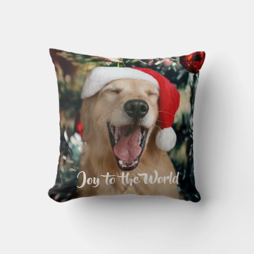 Golden Retriever Dog Joy to the World Christmas Throw Pillow