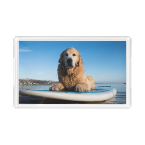Golden Retriever Dog  Laying On A Paddle Board Acrylic Tray