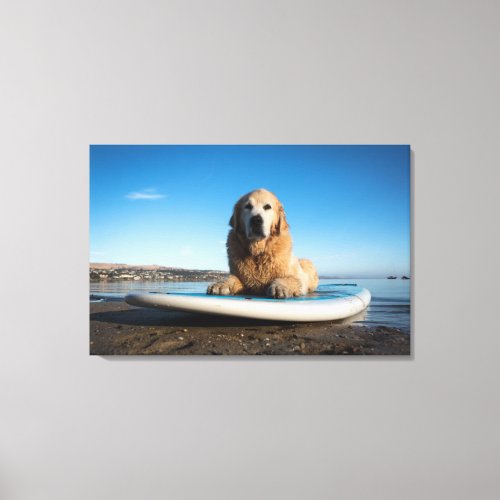 Golden Retriever Dog  Laying On A Paddle Board Canvas Print