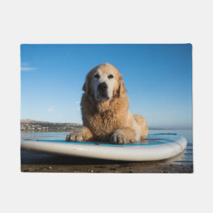 Golden Retriever Dog Laying On A Paddle Board Doormat